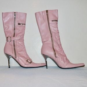 Steve Madden BadBoy Moto Pink Leather Zipper Boots